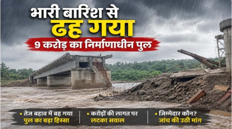 भारी बारिश का कहर : उदंती नदी पर बन रहा 9 करोड़ का निर्माणाधीन पुल ढहा